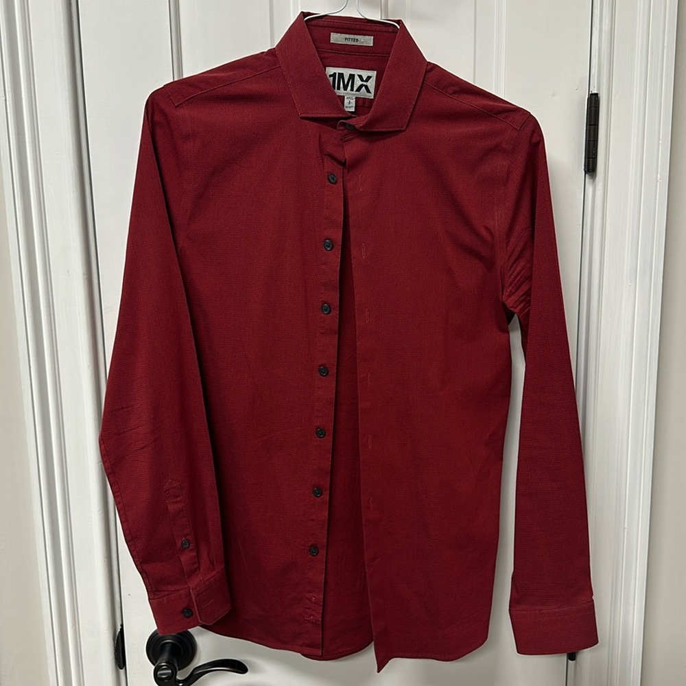 Red Express Button Up Dress Shirt Fitted 1MX